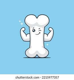 Bone mascot character flexing muscles kawaii vector cartoon illustration