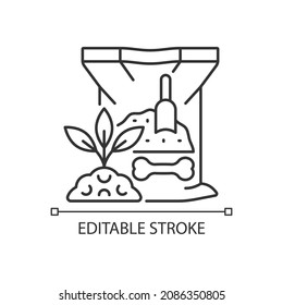 Bone meal linear icon. Organic powder for soil supplementing. Mixture of elements and minerals. Thin line customizable illustration. Contour symbol. Vector isolated outline drawing. Editable stroke