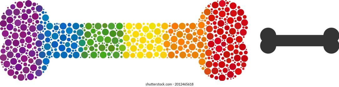 Bone mosaic icon of filled circles in different sizes and rainbow bright color tones. A dotted LGBT-colored bone for lesbians, gays, bisexuals, and transgenders. Vector icon in LGBT flag colors.