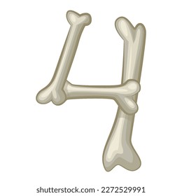 Bone number 4, vector digit four. Cartoon isoled number on white background