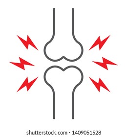 Bone pain thin line icon, body and painful, joint ache sign, vector graphics, a linear pattern on a white background, eps 10.