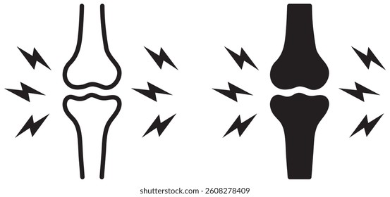 Bone pain vector showing inflammation in knee. Orthopedic health icon with painful knee joint. Knee arthritis bone pain concept for healthcare. Joint inflammation. Vector illustration