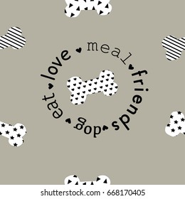 bone pattern grey background meal eat dog love seamless pattern vector illustration