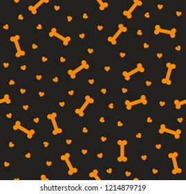 Bone pattern with hearts. Seamless vector