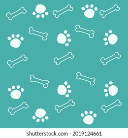 Bone and paw pattern background: Many dogs paw print and bones. Cartoon vector style for your design.