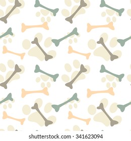 bone and paw seamless vector pattern background illustration