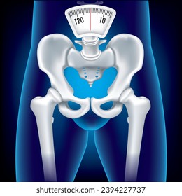 Bone of the pelive with a weight scale. Diet concept. Vector.