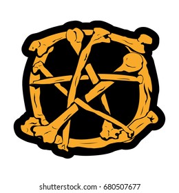 Bone pentagram for sticker, isolated vector illustration