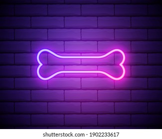 Bone pink glowing neon ui ux icon. Glowing sign logo vector . Bone glowing neon icon isolated on brick wall background