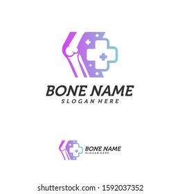 Bone Plus logo. Healthy bone Icon. Knee bones and joints care protection logo template. Medical flat logo design. Vector of human body health. Emblem symbol.