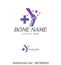 Bone Plus Logo. Healthy Bone Icon. Knee Bones And Joints Care Protection Logo Template. Medical Flat Logo Design. Vector Of Human Body Health. Emblem Symbol