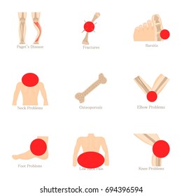 Bone problem icons set. Cartoon set of 9 bone problem vector icons for web isolated on white background
