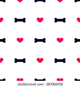 Bone and red heart. Seamless background. Vector. EPS 10
