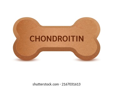 Bone shaped dry food for cats and dogs with chondroitin dietary supplement bones canine arthritis osteoarthritis. On a white background vector 3D. Can use for advertising pet food.