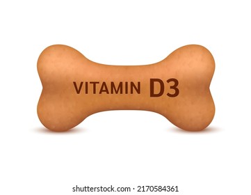 Bone shaped dry food for cats and dogs with viyamin D3 dietary supplement bones canine arthritis osteoarthritis. Can use advertising pet food. On a white background vector 3D.