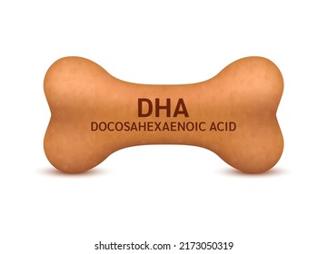 Bone shaped dry food for cats   dogs and Omega Docosahexaenoic acid (DHA) dietary supplement bones canine arthritis osteoarthritis  Can use advertising pet food  On white background vector 3D 