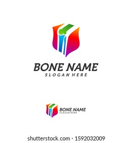 Bone shield logo. Healthy bone Icon. Knee bones and joints care protection logo template. Medical flat logo design. Vector of human body health. Emblem symbol.