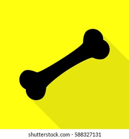 Bone sign illustration. Black icon with flat style shadow path on yellow background.