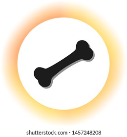 Bone sign illustration. Dark icon with shadow on the glowing circle button. Illustration.