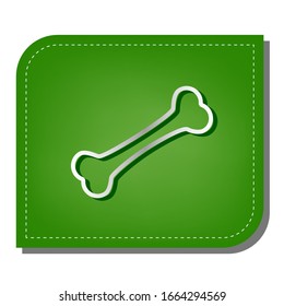 Bone sign illustration. Silver gradient line icon with dark green shadow at ecological patched green leaf. Illustration.