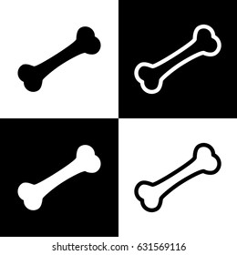 Bone sign illustration. Vector. Black and white icons and line icon on chess board.