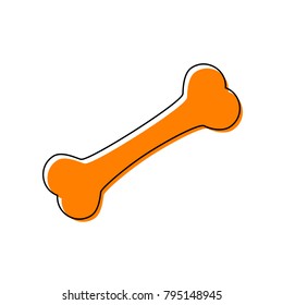 Bone sign illustration. Vector. Black line icon with shifted flat orange filled icon on white background. Isolated.