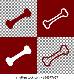 Bone sign illustration. Vector. Bordo and white icons and line icons on chess board with transparent background.