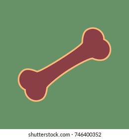 Bone sign illustration. Vector. Cordovan icon and mellow apricot halo with light khaki filled space at russian green background.