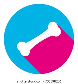 Bone sign illustration. Vector. Flat white icon with mexican pink shadow inside sky blue(S and G) circle at white background. Isolated. Trend colors in 2017.