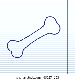 Bone sign illustration. Vector. Navy line icon on notebook paper as background with red line for field.