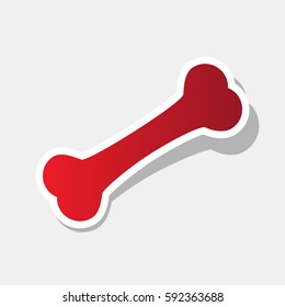 Bone sign illustration. Vector. New year reddish icon with outside stroke and gray shadow on light gray background.