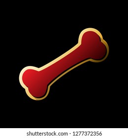 Bone sign illustration. Vector. Red icon with small black and limitless shadows at golden sticker on black background.