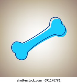 Bone sign illustration. Vector. Sky blue icon with defected blue contour on beige background.