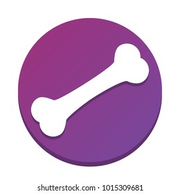 Bone sign illustration. Vector. White icon with flat shadow on purpureus circle at white background. Isolated.