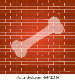 Bone sign illustration. Vector. Whitish icon on brick wall as background.