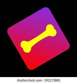 Bone sign illustration. Vector. Yellow icon at violet-red gradient square with rounded corners rotated for dynamics on black background.