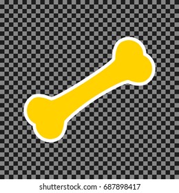 Bone sign illustration. Vector. Yellow icon with white contour on dark transparent background.