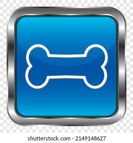 Bone simple icon vector. Flat design. Metal, blue square button. Transparent grid.ai