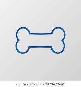 Bone simple icon vector. Flat design. Paper cut design. Cutted blue symbol with shadow. Gray background.ai