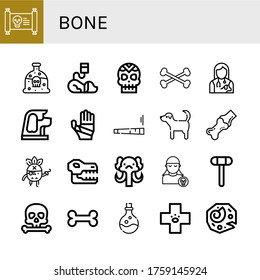 bone simple icons set. Contains such icons as Treasure map, Poison, Veterinary, Skull, Bones, Veterinarian, Dog, Plastered arm, Joint, Pirate, can be used for web, mobile and logo