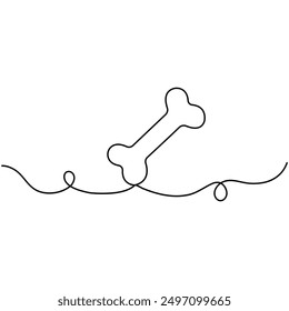 Bone  single line art, continuous one line drawing of  Isolated outline vector art

