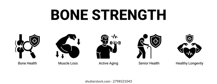 Bone Strength web banner icon concept, with Bone Health, Muscle Loss, Active Aging, Senior Health.
