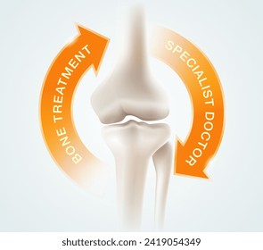 Bone treatment by a specialized doctor Medical symbol, knee specialist Realistic illustrations of knee and leg bones. Referring to hospitals, doctors, vitamins for bone health, 3D vector files.