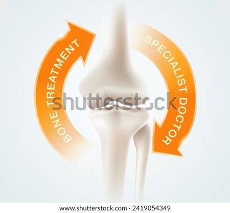 Bone treatment by a specialized doctor Medical symbol, knee specialist Realistic illustrations of knee and leg bones. Referring to hospitals, doctors, vitamins for bone health, 3D vector files.