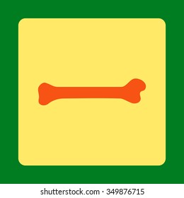 Bone vector icon. Style is flat rounded square button, orange and yellow colors, green background.