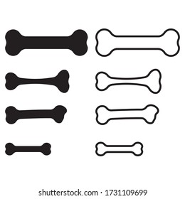 Bone, vector set of silhouettes and outlines. Isolated white background. Eight drawings.