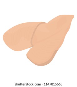
Boneless white meat with layer of skin depicting chicken boneless 
