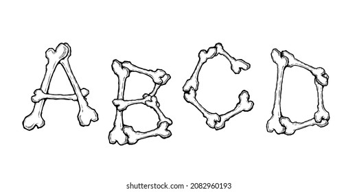 Bones alphabet. Vector illustration in cartoon style on white background. Set 1. EPS 10