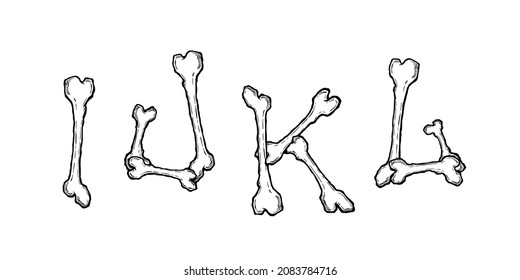 Bones alphabet. Vector illustration in cartoon style on white background. Set 3