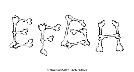 Bones alphabet. Vector illustration in cartoon style on white background. Set 2